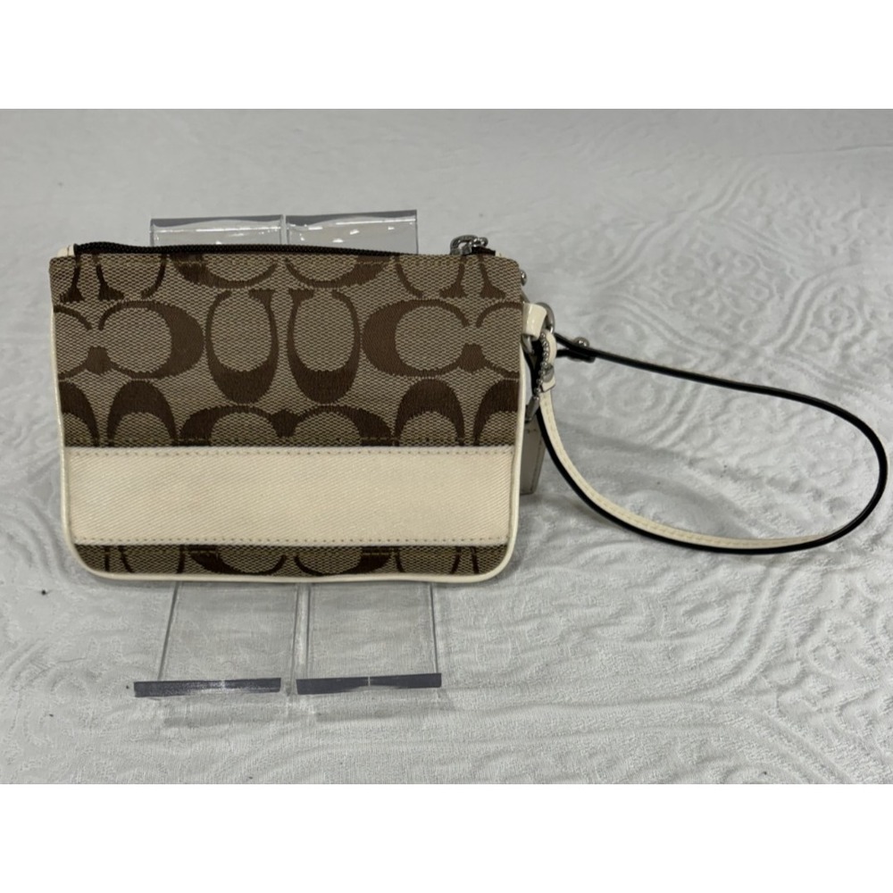 Coach Signature C canvas wristlet cream front stripe with detachable wriststrap